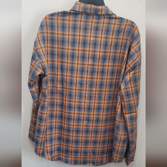 Daisy Street Oversized Orange & Blue Plaid Shirt with Chest Pockets - Picture 4 of 6